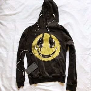 Dark gray hoodie with yellow smiley face cotton on